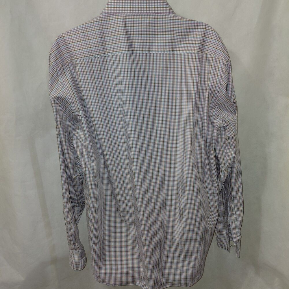 Peter Millar Button Up Shirt Mens 2XL Blue Pink Plaid Long Sleeve Classic Fit - Picture 4 of 12